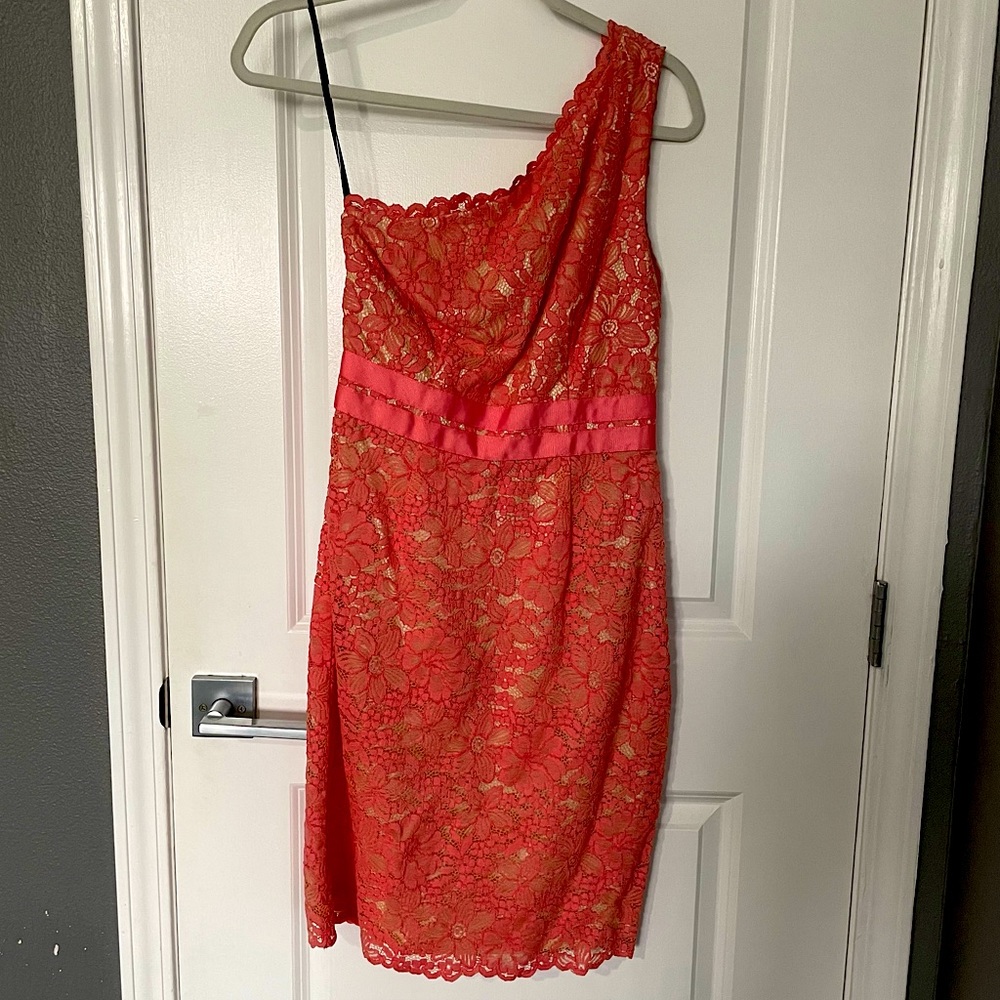 One shoulder Coral cocktail dress